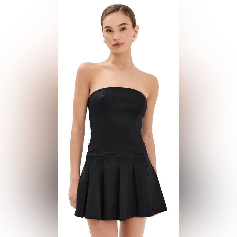 REFORMATION Isabeli Linen Dress in Black Strapless Mini Length NEW Size 6